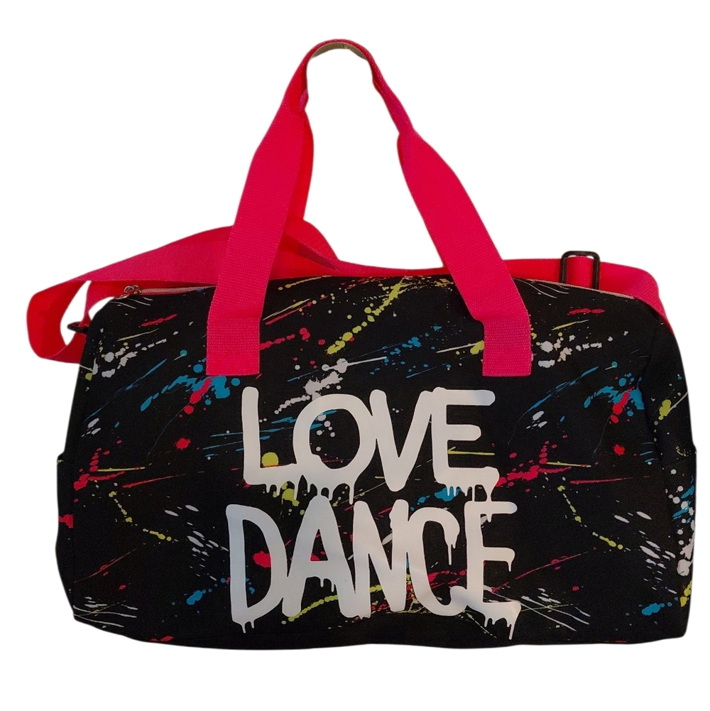 Justice By Mackenzie Ziegler Duffel Bag Love Dance and Music Gear Neon Splatter